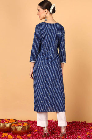 Blue Cotton Leheriya Straight Kurti