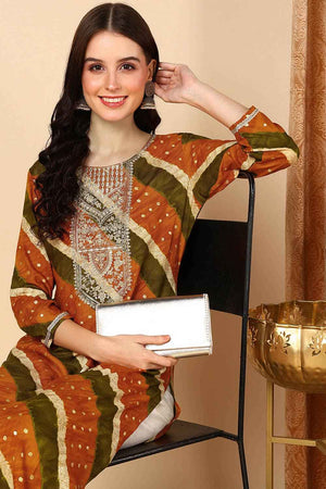 Yellow Rayon Embroidered Round Neck Kurti