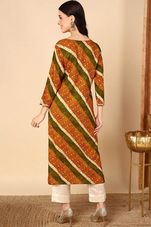 Yellow Rayon Embroidered Round Neck Kurti