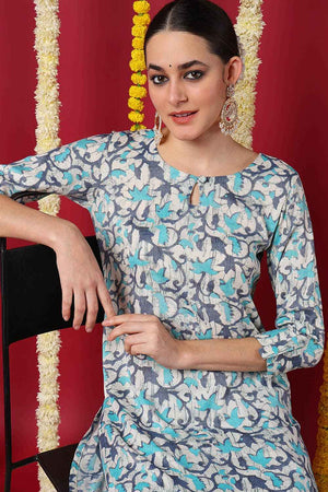 Beige Silk Blend Printed Straight Kurti