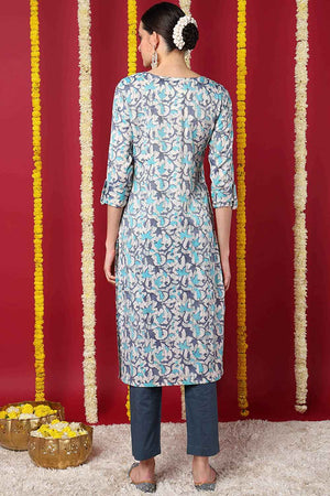 Beige Silk Blend Printed Straight Kurti