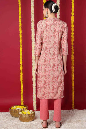 Pink Rayon Floral Straight Kurti