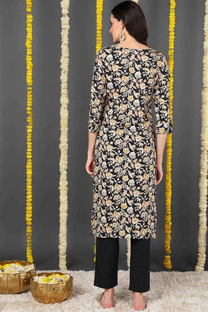 Black Rayon Floral Print Round Neck Kurti (N2ZVCK9720-XS)