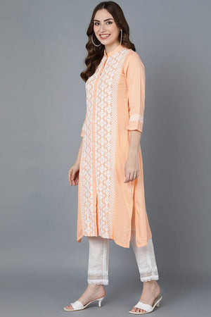 Pink Polysilk Embroidered Mandarin Collar Kurti