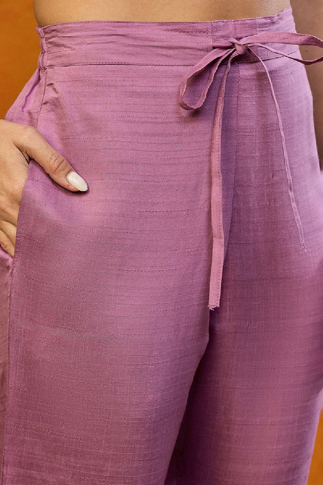 Pink Silk Blend Solid Embroidered Straight Cut Suit Set