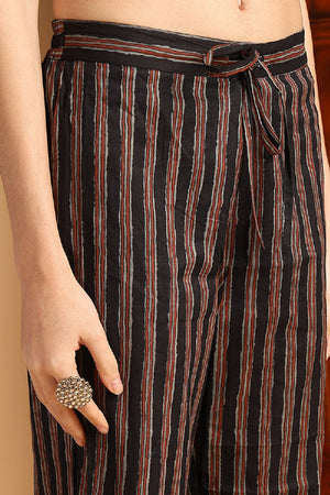 Black Pure Cotton Floral Printed Kurti Pant Set