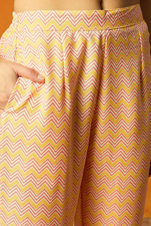 Yellow Rayon Blend Floral Printed Straight Cut Suit Set