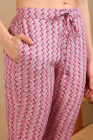 Pink Rayon Blend Floral Printed Straight Cut Suit Set