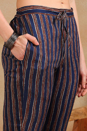 Blue Viscose Rayon Floral Embroidered Straight Cut Suit Set