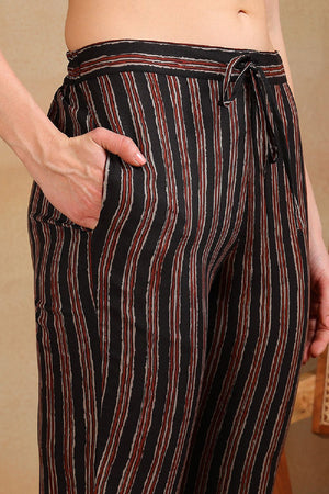 Black Viscose Rayon Floral Embroidered Straight Cut Suit Set