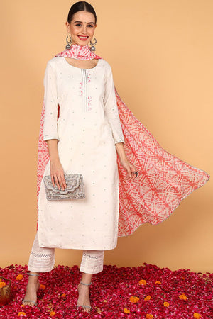 Pink Rayon Blend Solid Embroidered Straight Cut Suit Set