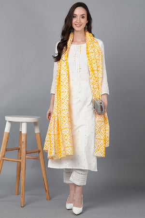Yellow Rayon Blend Solid Embroidered Straight Cut Suit Set