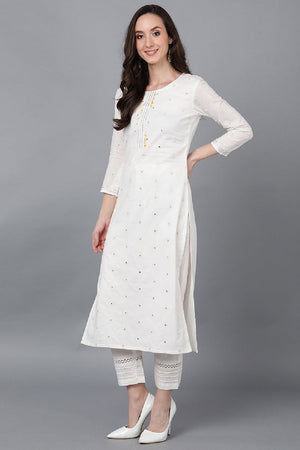 Yellow Rayon Blend Solid Embroidered Straight Cut Suit Set