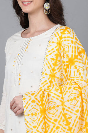 Yellow Rayon Blend Solid Embroidered Straight Cut Suit Set