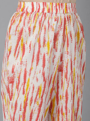 Orange Rayon Blend Bandhani Embroidered Straight Kurti Pants With Dupatta