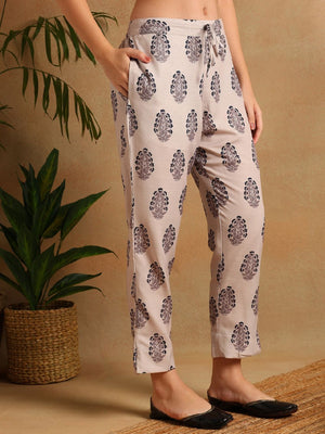 Navy Blue Rayon Blend Paisley Printed Straight Kurti Pants With Dupatta