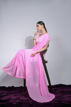Pink Georgette Mirror Sequin Saree (N2ZWHOLEFABASHARAM.B)