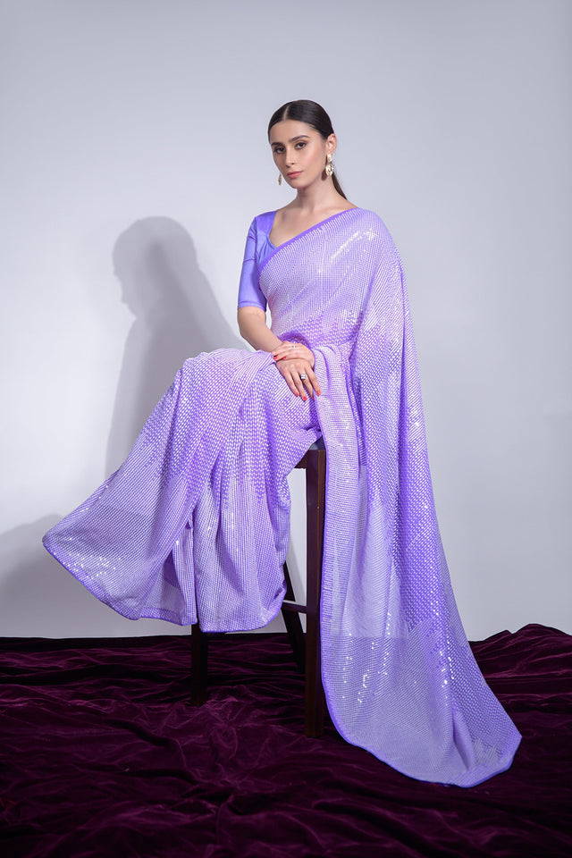 Purple Georgette Mirror Sequin Saree (N2ZWHOLEFABASHARAM.C)