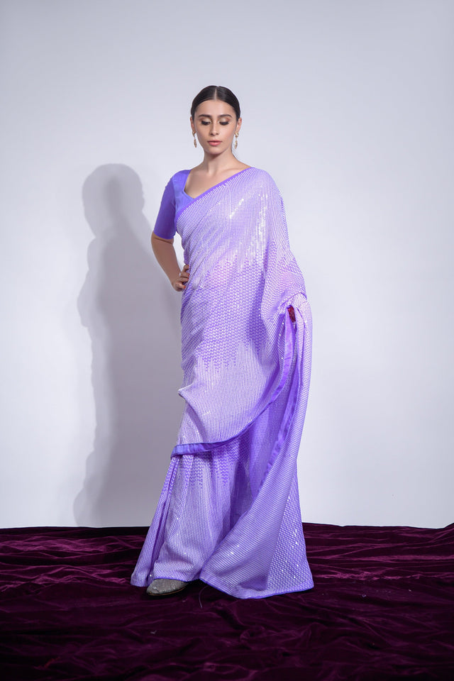 Purple Georgette Mirror Sequin Saree (N2ZWHOLEFABASHARAM.C)