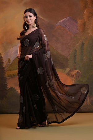 Brown Georgette Mirror Sequin Saree (N2ZWHOLEFABBIGOLA)