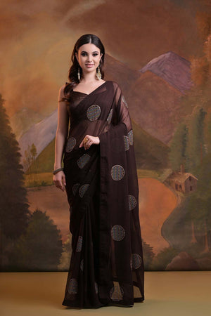Brown Georgette Mirror Sequin Saree (N2ZWHOLEFABBIGOLA)