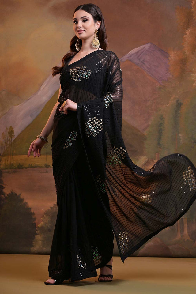 Black Georgette Embroidered Saree
