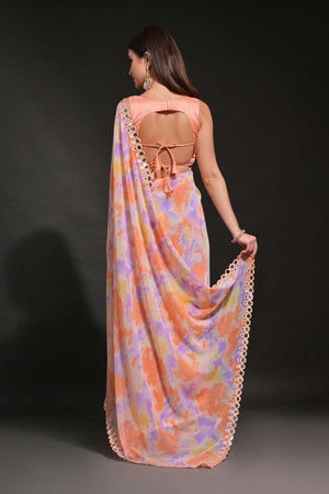 Orange Georgette printed Saree (N2ZWHOLEFABMIRZAFENTA)
