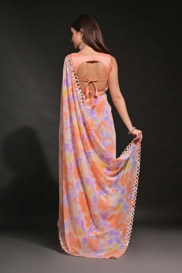 Orange Georgette printed Saree (N2ZWHOLEFABMIRZAFENTA)