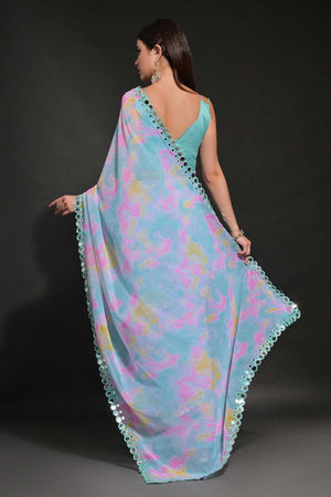 Blue Georgette printed Saree (N2ZWHOLEFABMIRZAFIROZI)