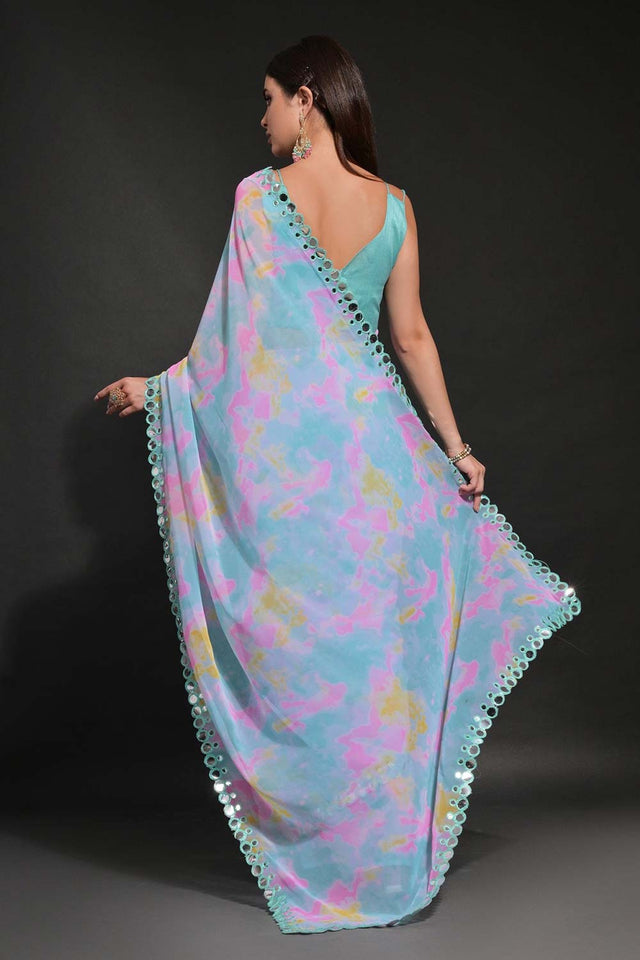 Blue Georgette printed Saree (N2ZWHOLEFABMIRZAFIROZI)