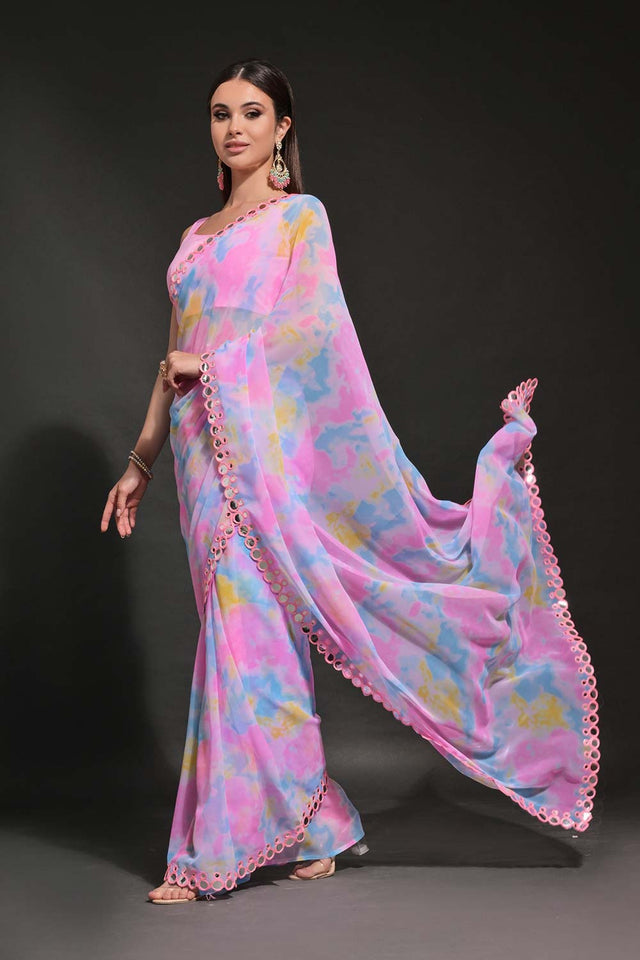 Pink Georgette printed Saree (N2ZWHOLEFABMIRZAPINK)