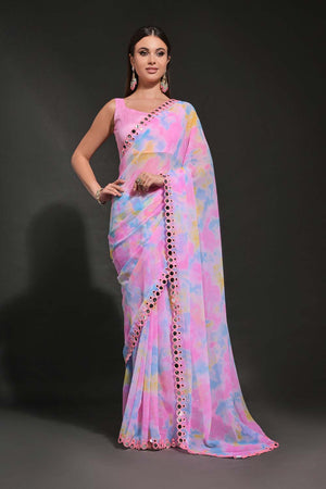 Pink Georgette printed Saree (N2ZWHOLEFABMIRZAPINK)