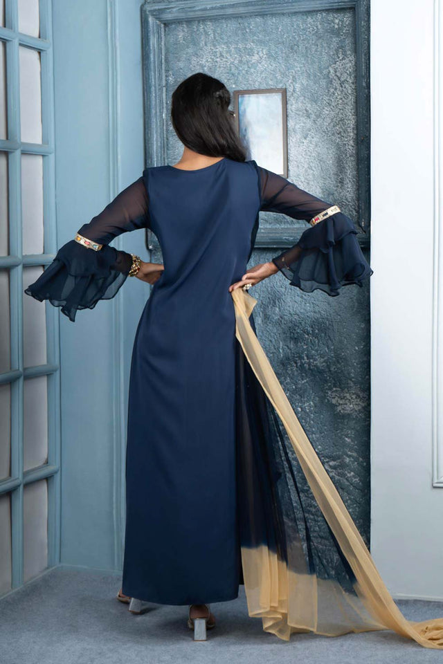 Navy Blue Embroidered Georgette Stitched Anarkali Suit Set