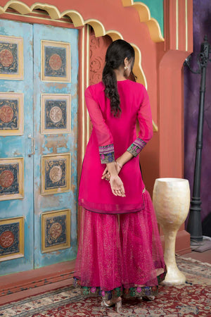 Pink Embroidered Georgette Straight Cut Kurti