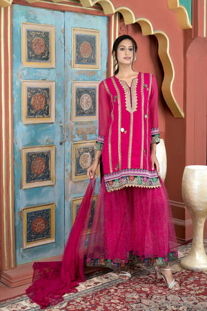 Pink Georgette Stitched Sharara Suit Set