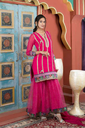 Pink Georgette Stitched Sharara Suit Set