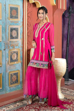 Pink Georgette Stitched Sharara Suit Set