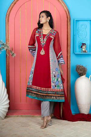 Maroon Georgette Stitched Kurti Palazzo Set