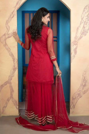 Pink Net Stitched Sharara Suit Set