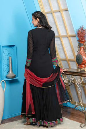 Black Georgette Stitched Sharara Suit Set