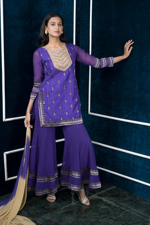 Purple Art Silk Stitched Sharara Suit Set