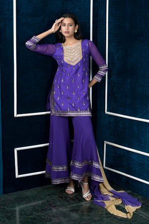 Purple Art Silk Stitched Sharara Suit Set