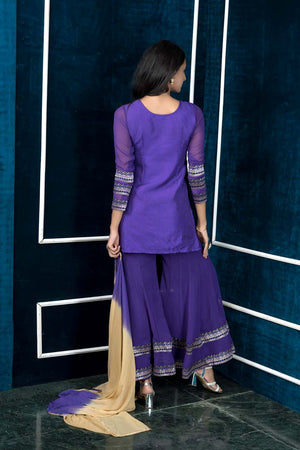 Purple Art Silk Stitched Sharara Suit Set