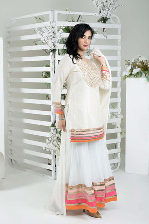 Off White Art Silk Stitched Sharara Suit Set