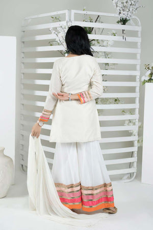 Off White Art Silk Stitched Sharara Suit Set