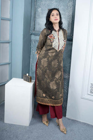 Brown Embroidered Silk Straight Cut Kurti Palazzo Set