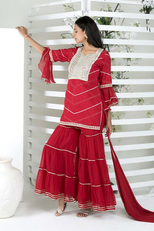 Maroon Cotton Stitched Straight Cut Sharara Sharara Suit Set