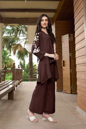 Hand Embroidery Art Silk Jacket Styles Culottes Kurti Pant Set
