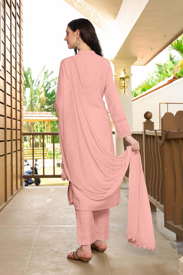 Pink Art Silk Embroidered Kurti Pant Set