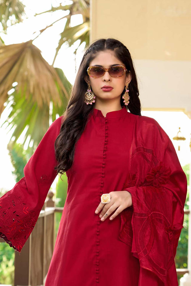 Red Art Silk Embroidered Kurti Pant Set